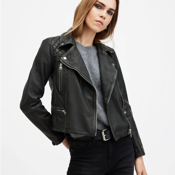 All Saints Jackets & Blazers - All Saints Cargo Distressed Leather Biker Jacket size 2 black